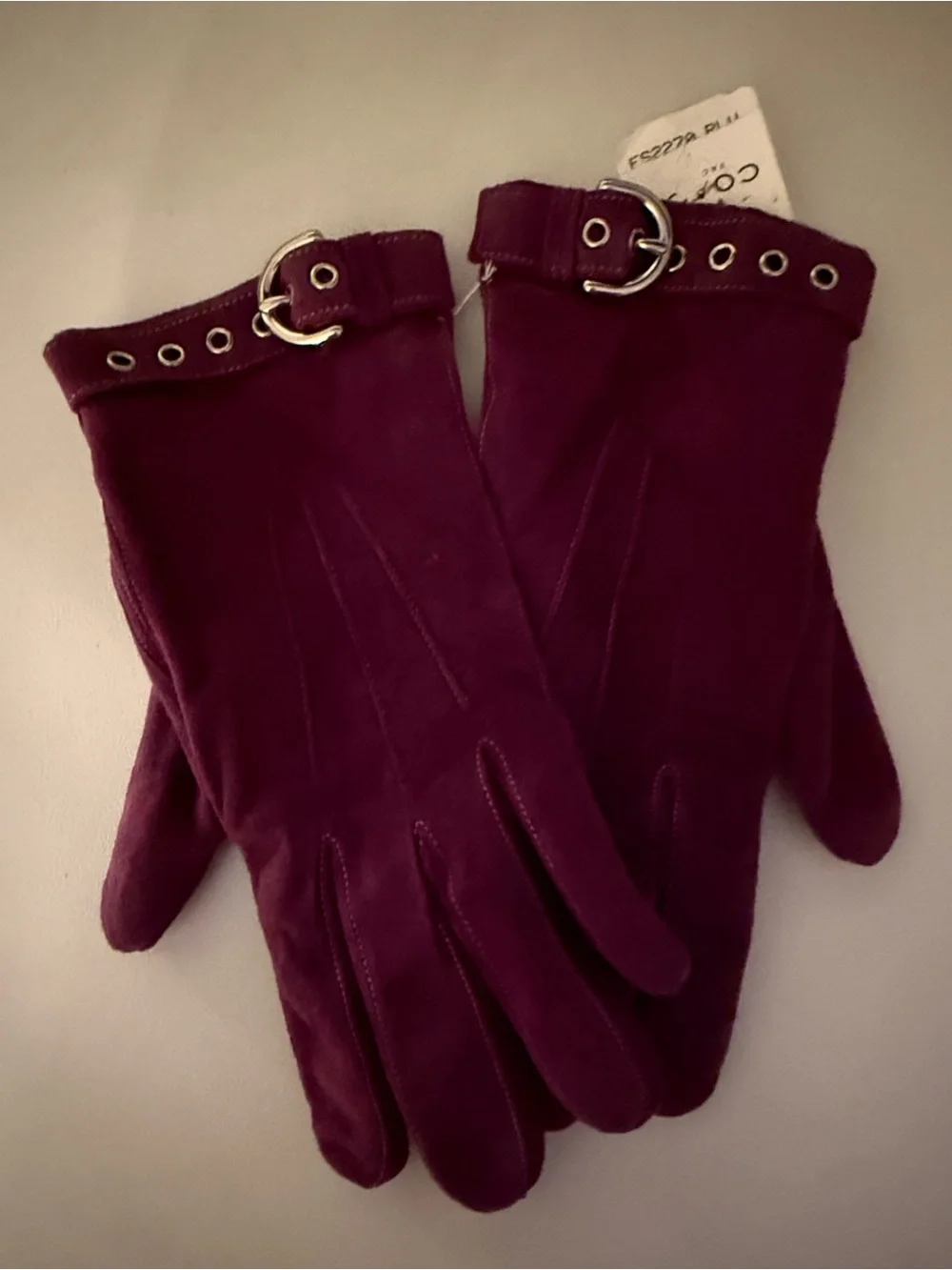 Coach: Women's Burgundy Gloves with Buckle Accent